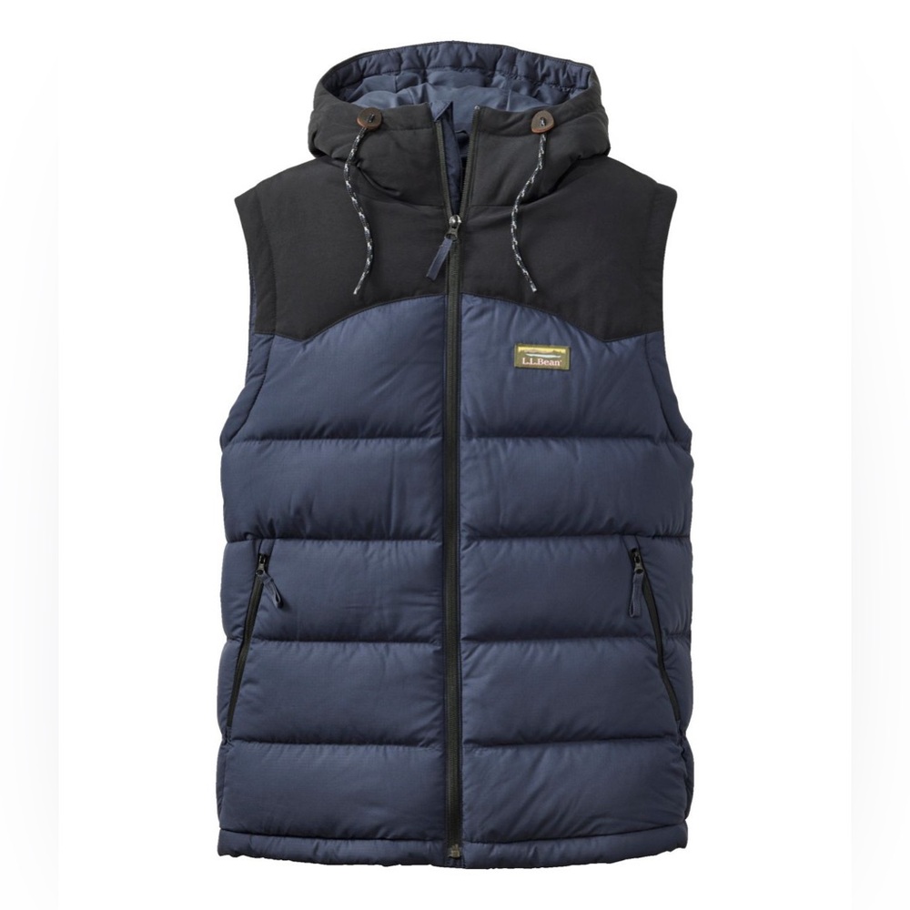 L.L. Bean Hooded Down Vest Blue Black Men’s XXL Full Zip